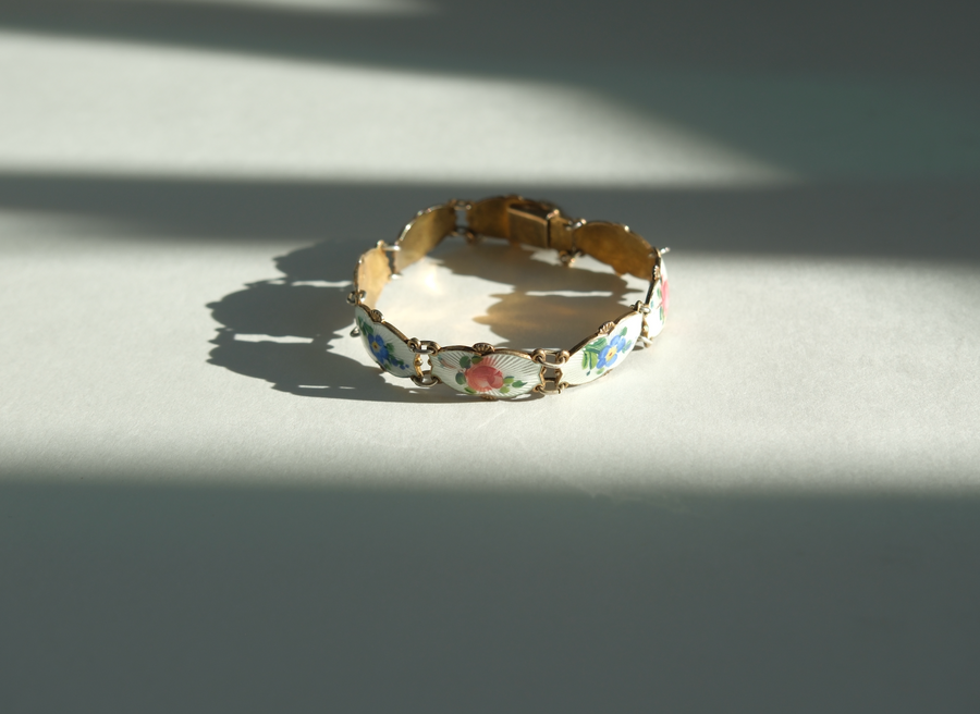 Enameled Antique Flower Sterling Bracelet - Stone Cooper