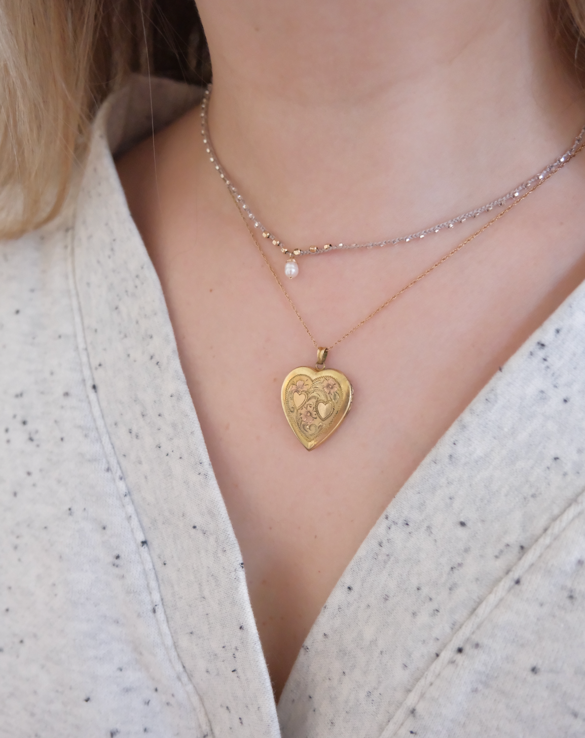 Whitney Antique Engraved Heart Locket - Stone Cooper