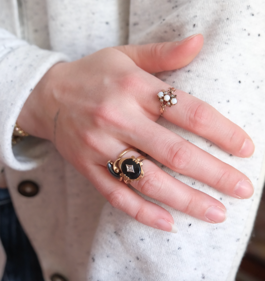 10K Vintage Onyx Diamond Ring (6.25) - Stone Cooper