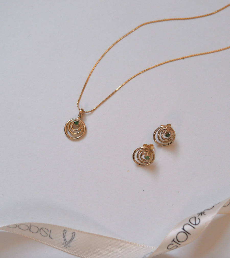 Vintage Emerald Gold-Fill Spiral Necklace Earring Set - Stone Cooper