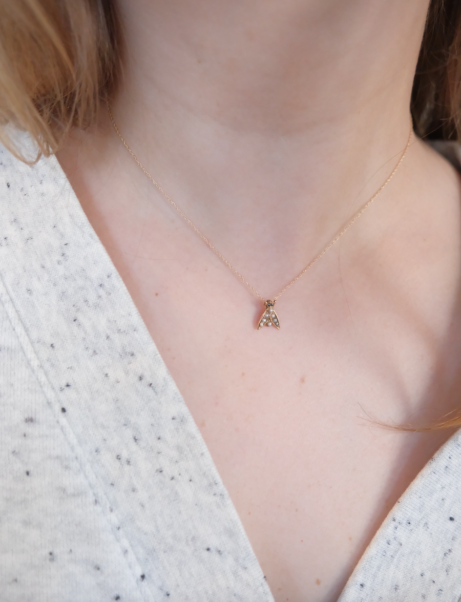 Antique Seed Pearl Bug Necklace, 14K - Stone Cooper