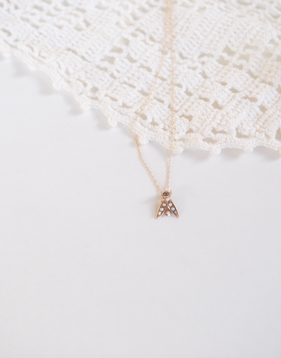 Antique Seed Pearl Bug Necklace, 14K - Stone Cooper