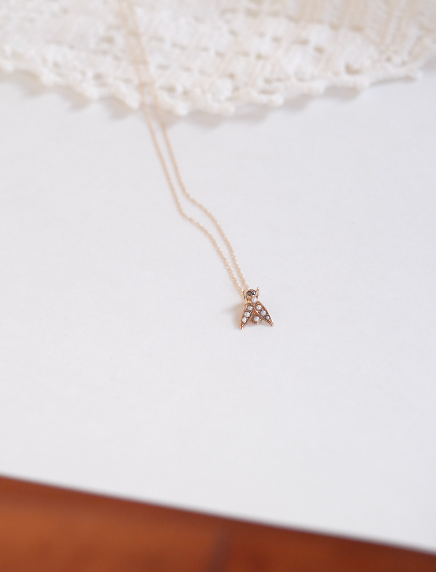 Antique Seed Pearl Bug Necklace, 14K - Stone Cooper