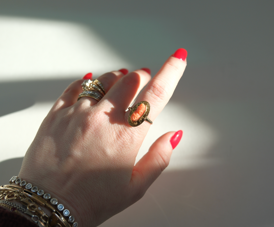Coral Cameo Ring 10K (7.25) - Stone Cooper