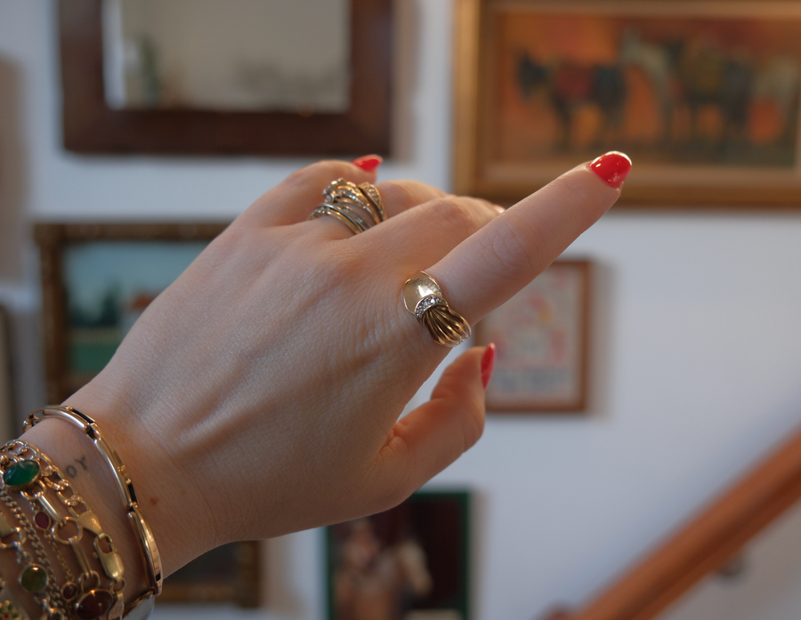 10K Vintage Diamond Moon Bow Ring (8.5) - Stone Cooper