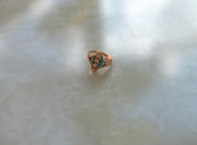 Victorian 14K Turquoise, Pearl Navette Ring (4.5) - Stone Cooper