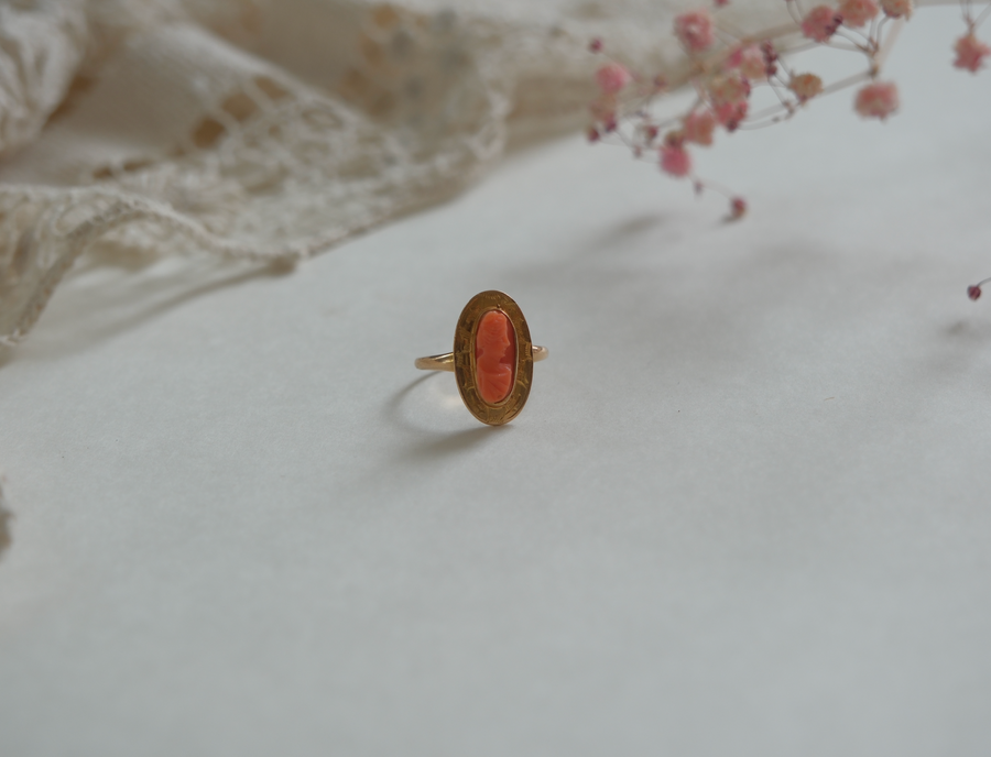 Coral Cameo Ring 10K (7.25) - Stone Cooper