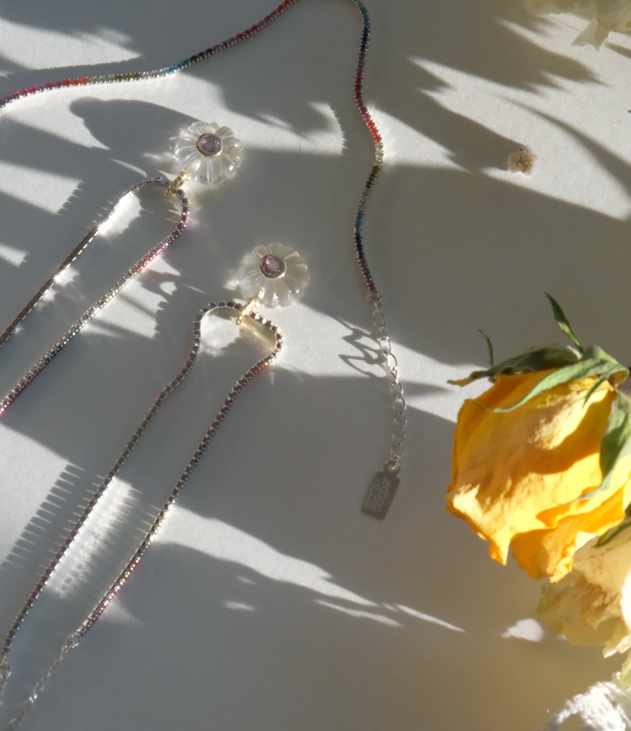 Carved Quartz, Amethyst Rainbow Tennis Necklace - Stone Cooper