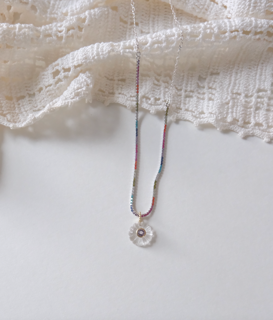 Carved Quartz, Amethyst Rainbow Tennis Necklace - Stone Cooper