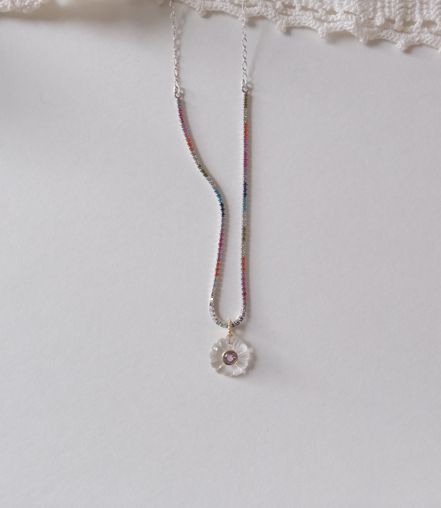 Carved Quartz, Amethyst Rainbow Tennis Necklace - Stone Cooper
