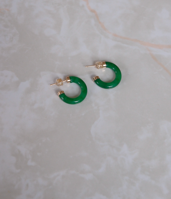 14K Gold Jade Hoops - Stone Cooper