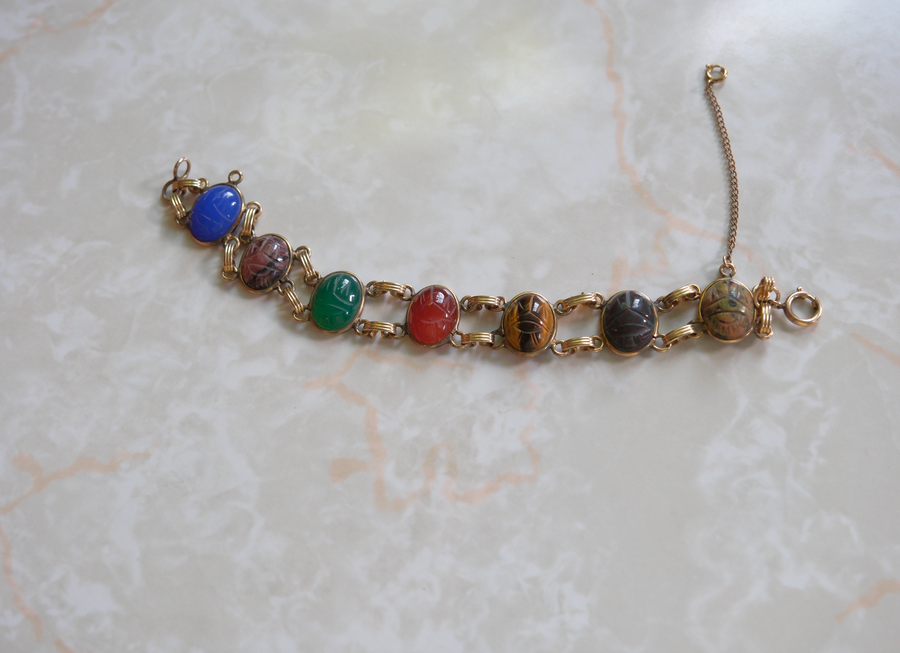 Arlene Double Strand Vintage Scarab Bracelet (8")