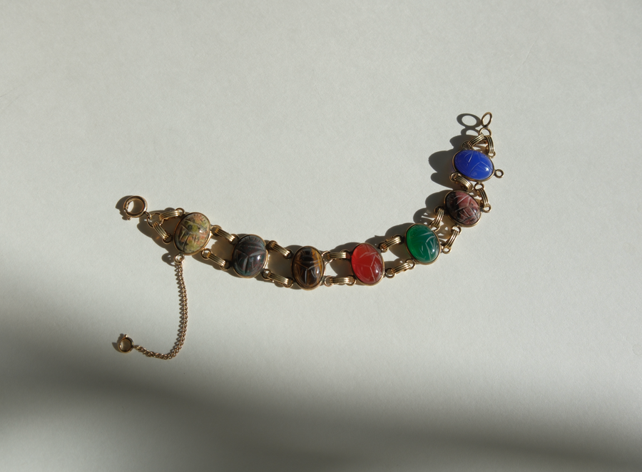 Arlene Double Strand Vintage Scarab Bracelet (8")