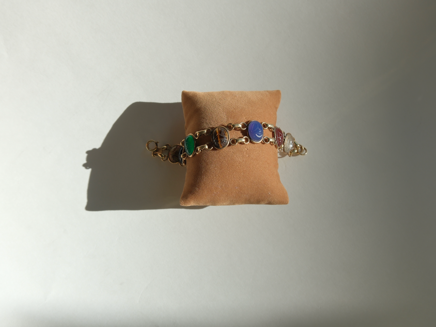 Darlene Double Strand Vintage Scarab Bracelet (7")