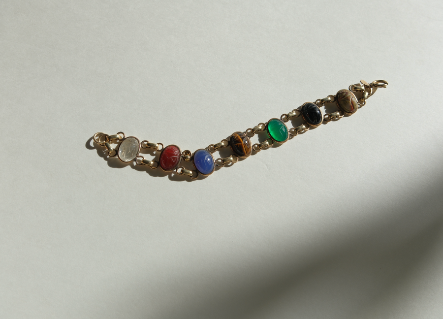 Darlene Double Strand Vintage Scarab Bracelet (7")