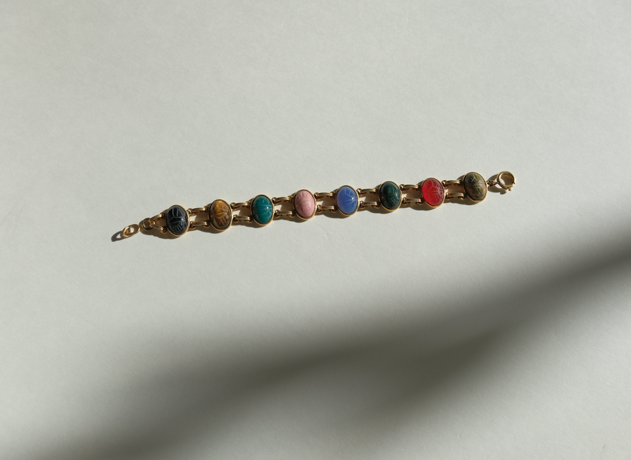 Marlene Double Strand Vintage Scarab Bracelet (7.5")