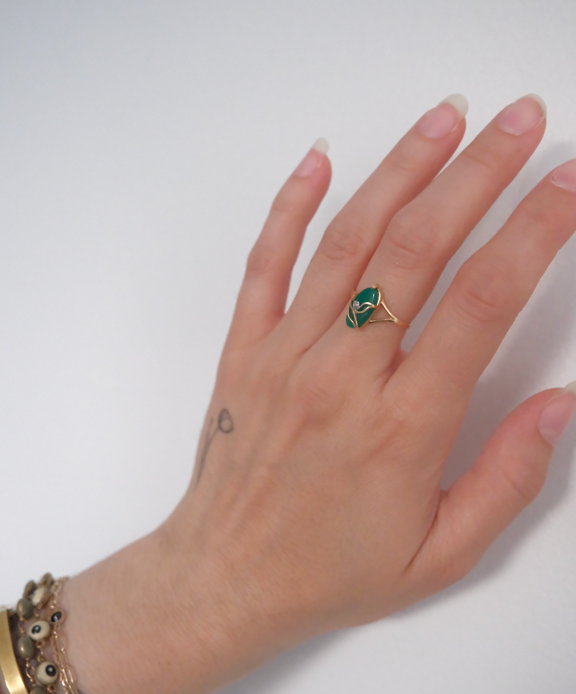 10K Vintage Green Onyx Diamond Ring (7)