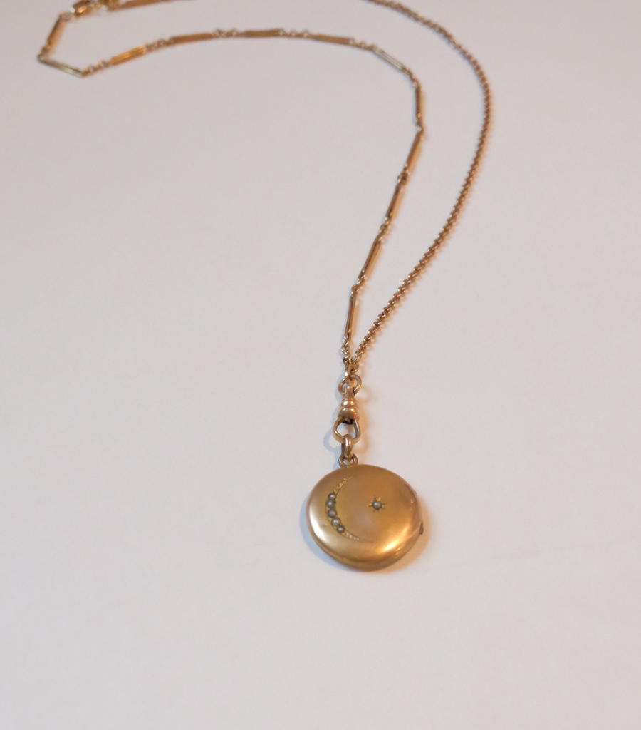 Celestial Gold-Filled Locket, Watch Chain