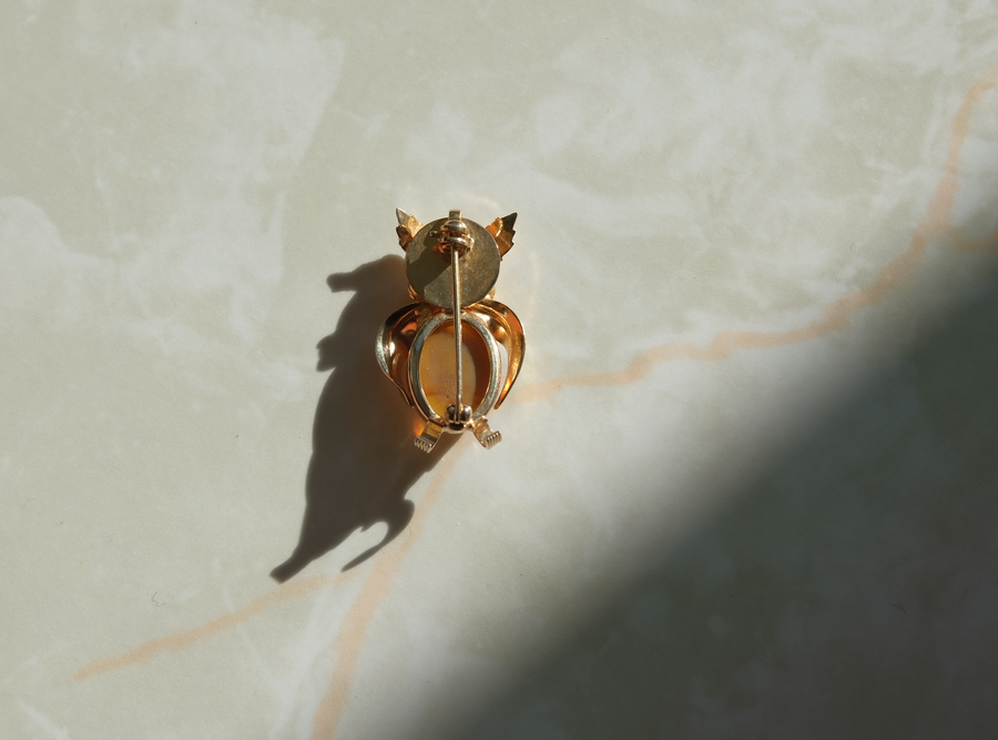 Vintage 1970s Gold-Fill Owl Brooch