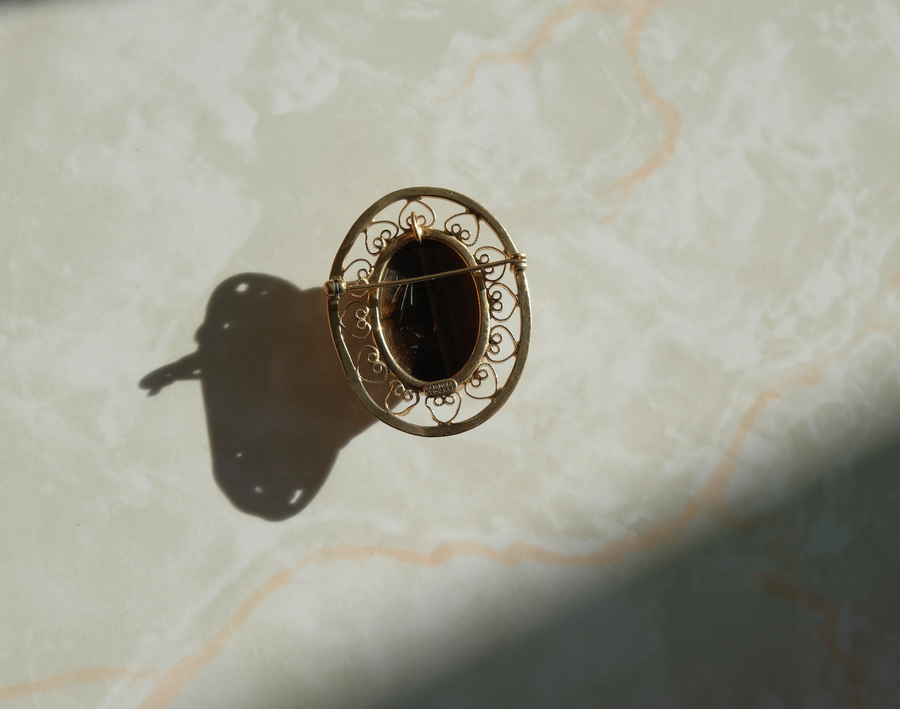 Vintage Gold-Fill Tiger's Eye Scarab Brooch