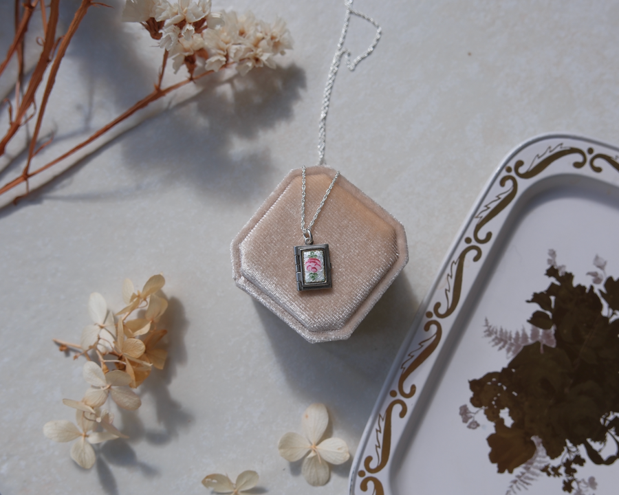 Mary Guilloché Enamel Floral Tiny Book Locket - Stone Cooper