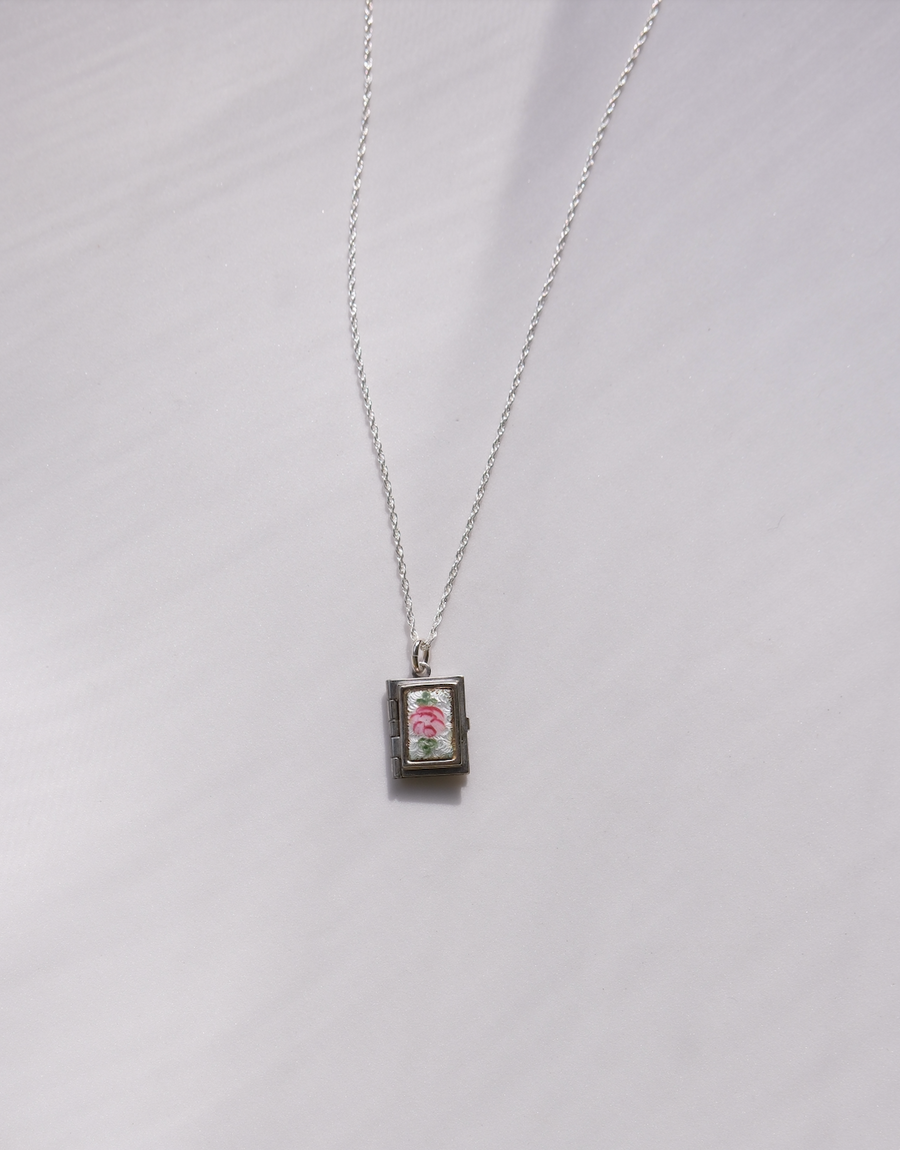 Mary Guilloché Enamel Floral Tiny Book Locket - Stone Cooper