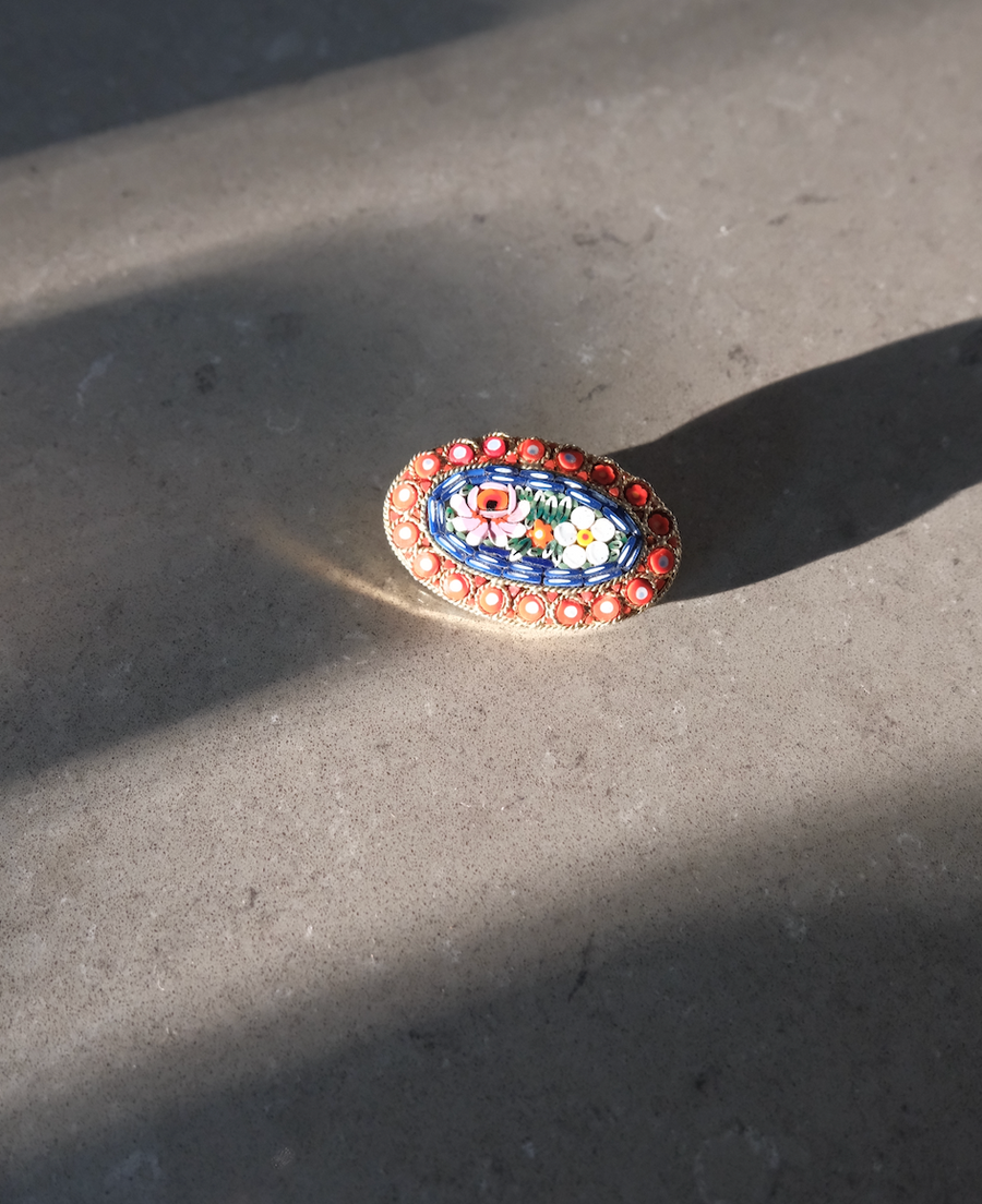 Vintage Micro-Mosaic Oval Bouquet Brooch - Large