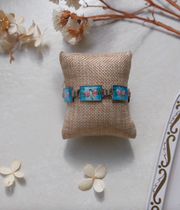 Virginia Guilloche Sterling Flower Bracelet, Blue and Pink - Stone Cooper