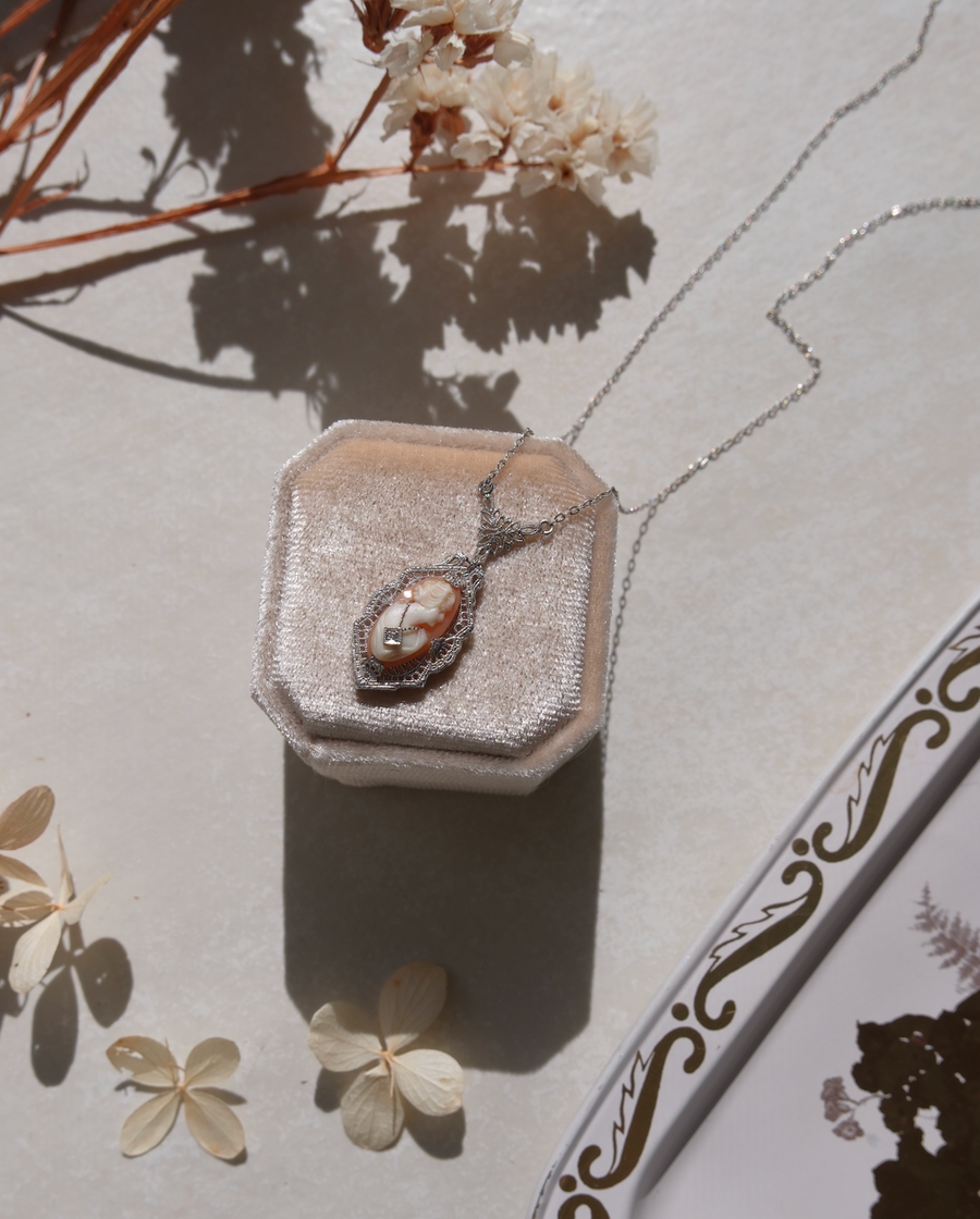 Francis 10K Antique Cameo Diamond Necklace - Stone Cooper