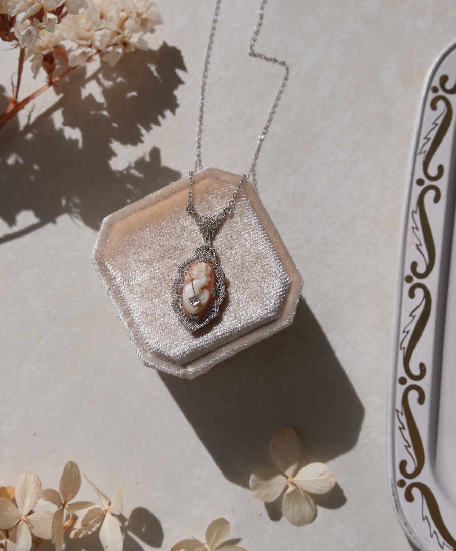 Francis 10K Antique Cameo Diamond Necklace - Stone Cooper