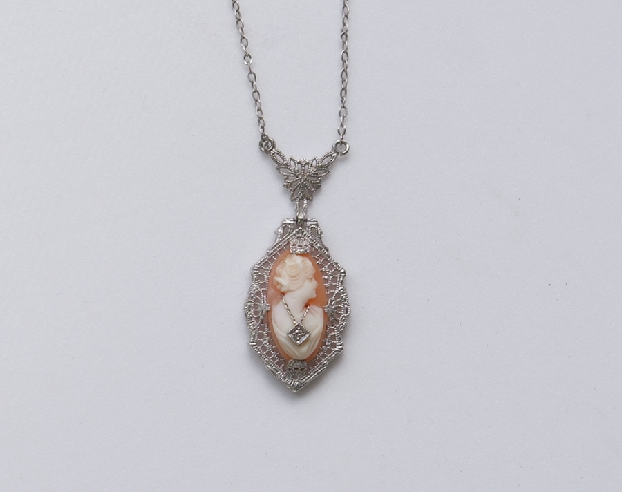 Francis 10K Antique Cameo Diamond Necklace - Stone Cooper