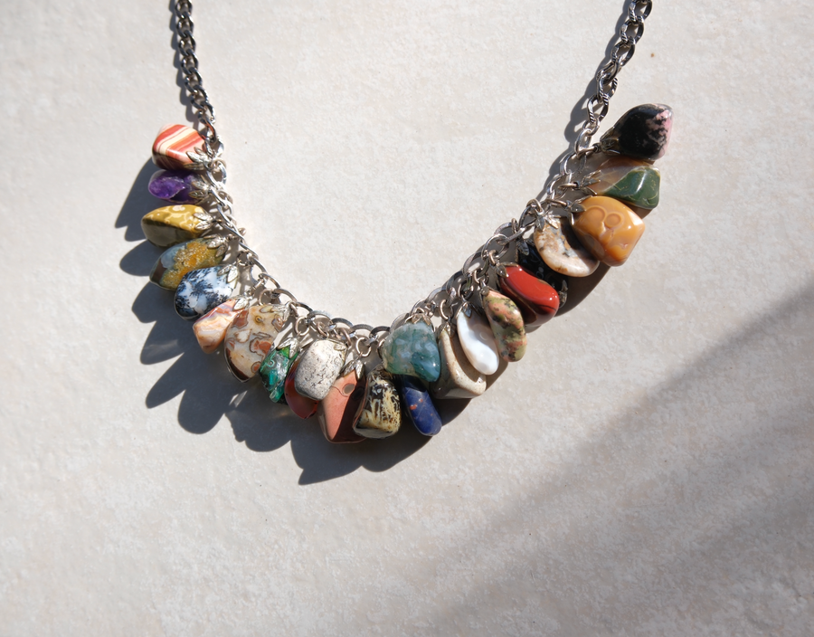 Herline Vintage Chunky Gemstone Charm Necklace - Silver - Stone Cooper