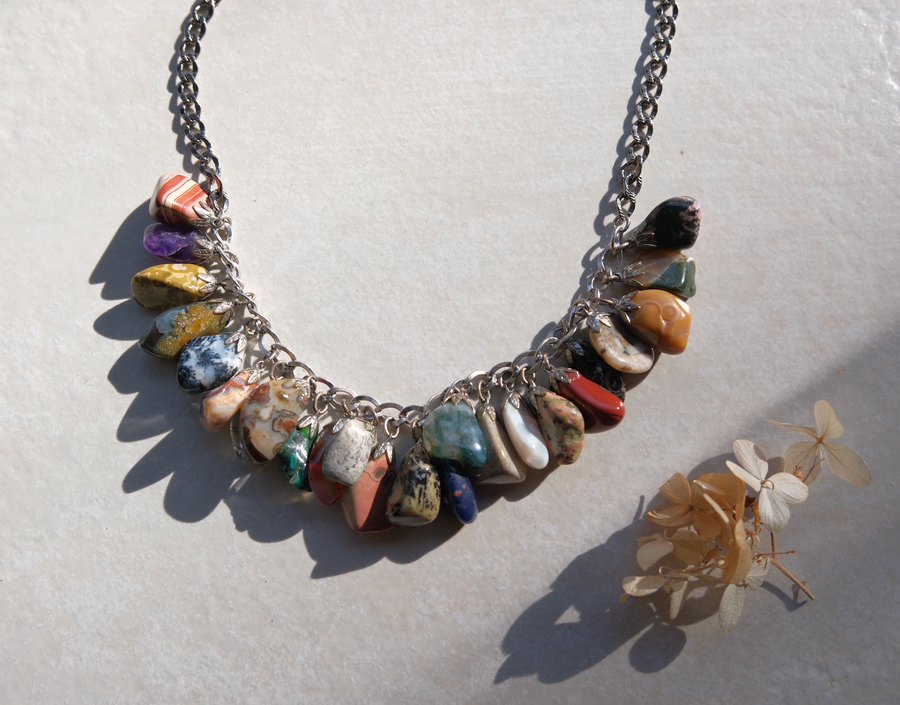 Herline Vintage Chunky Gemstone Charm Necklace - Silver - Stone Cooper