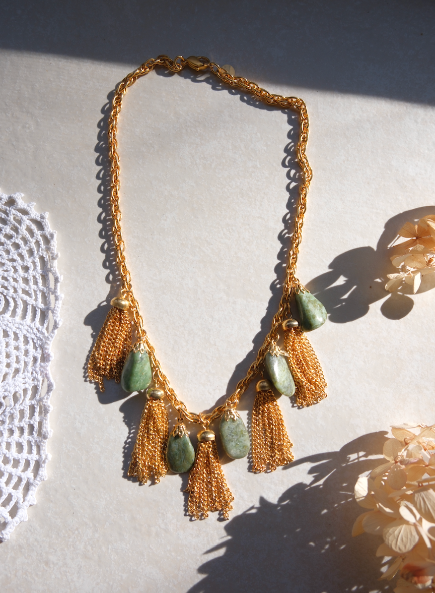 Amelia Green Aventurine Tassel Charm Necklace - Stone Cooper