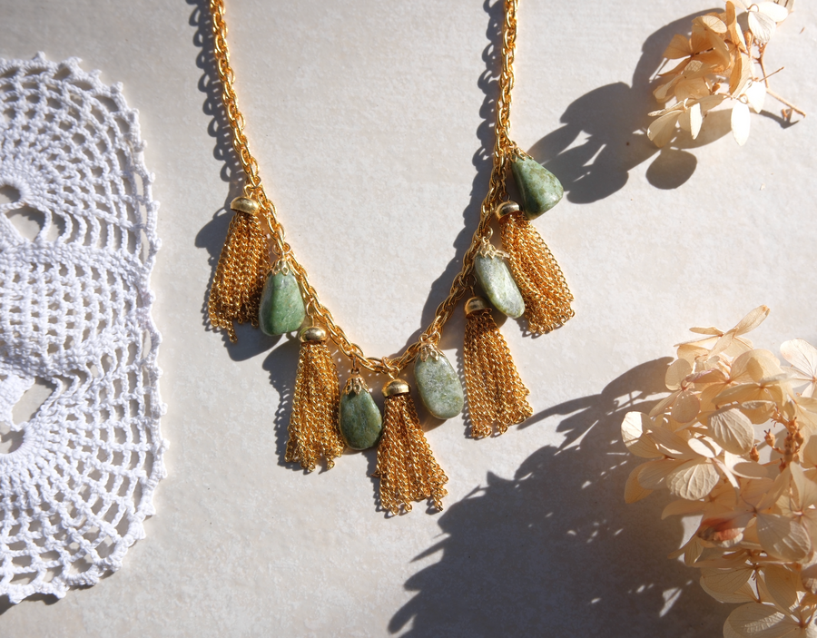 Amelia Green Aventurine Tassel Charm Necklace - Stone Cooper