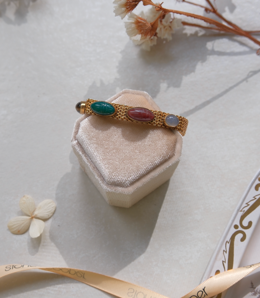 Oronzia Gold Filled Mesh Scarab Bracelet - Stone Cooper