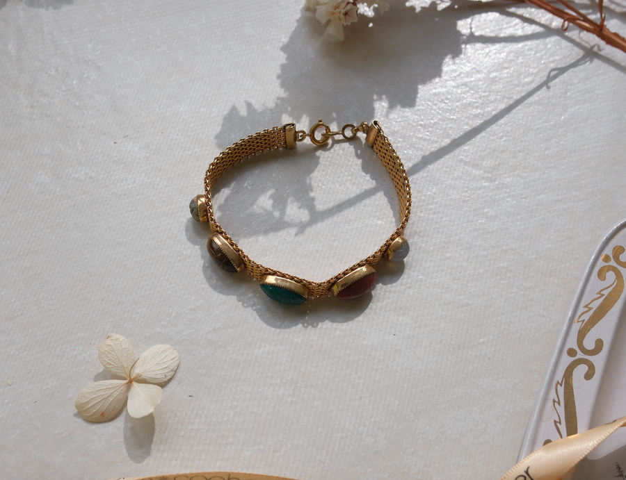 Oronzia Gold Filled Mesh Scarab Bracelet - Stone Cooper
