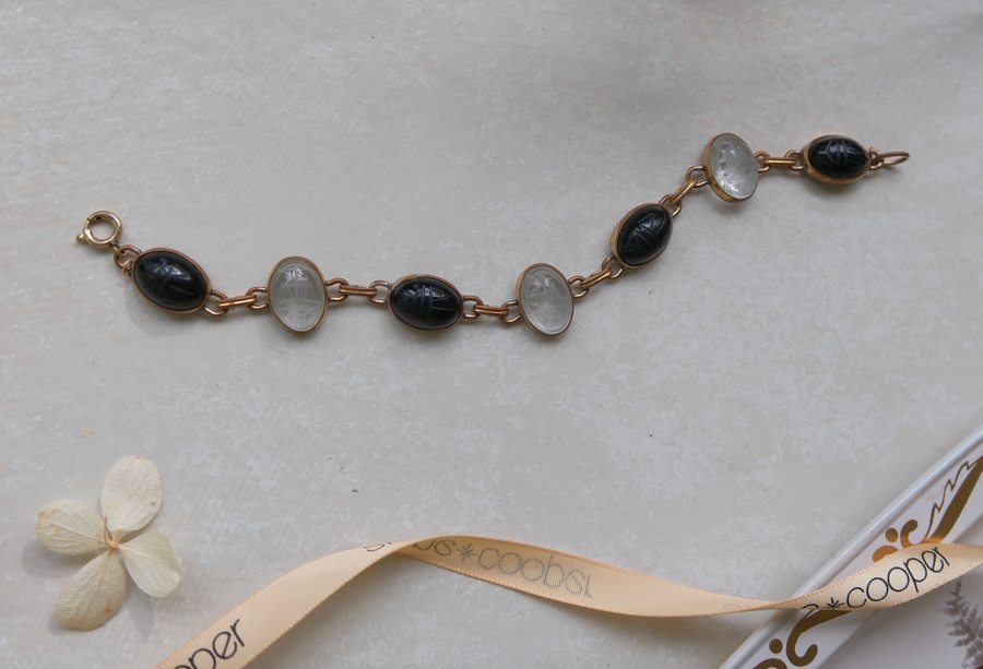 Claude Onyx and Quartz Gold-Filled Scarab Bracelet - Stone Cooper