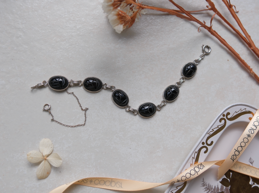 Agnes Onyx Silver Scarab Bracelet - Stone Cooper