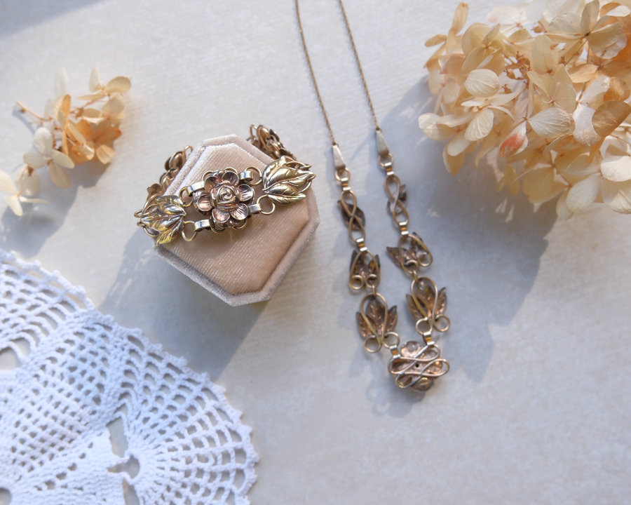 Phyllis Rose and Leaf Necklace, Bracelet Set - Stone Cooper