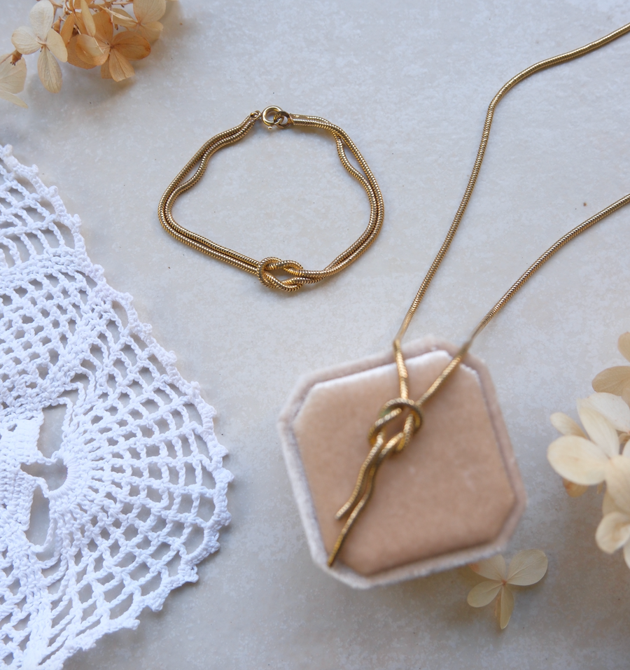 Camille Love Knot Chain Necklace, Bracelet Set - Stone Cooper