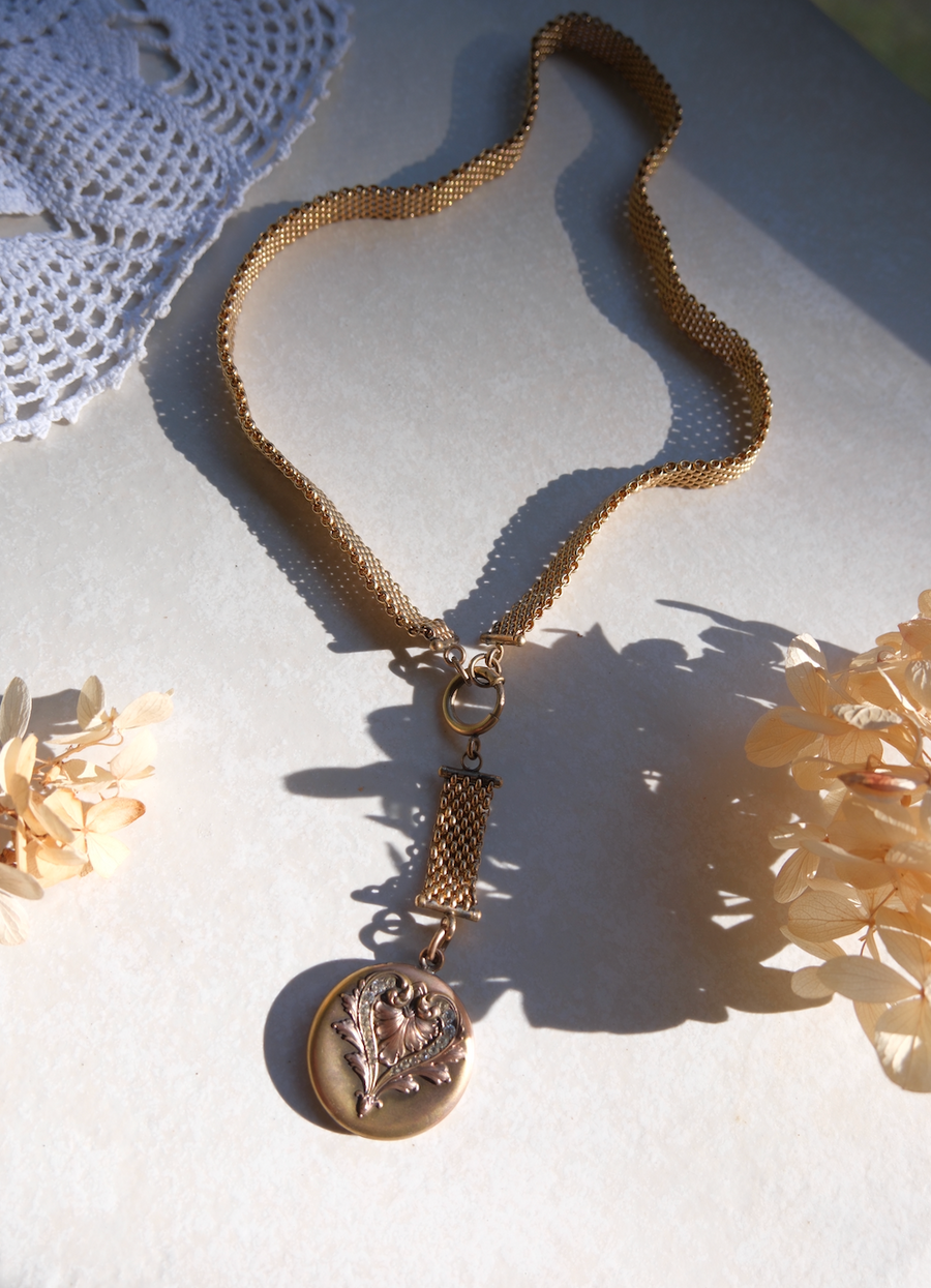 Honey Crystal Locket, Mesh Gold-Filled Chain - Stone Cooper