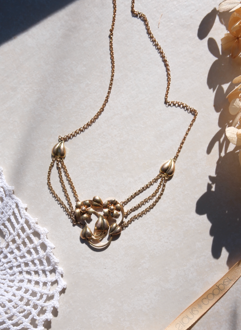 Vintage Carl-Art Flower Festoon Necklace, Gold-Fill - Stone Cooper