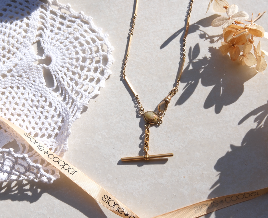 Hazel Scarab T-Bar Gold Fill Necklace - Stone Cooper