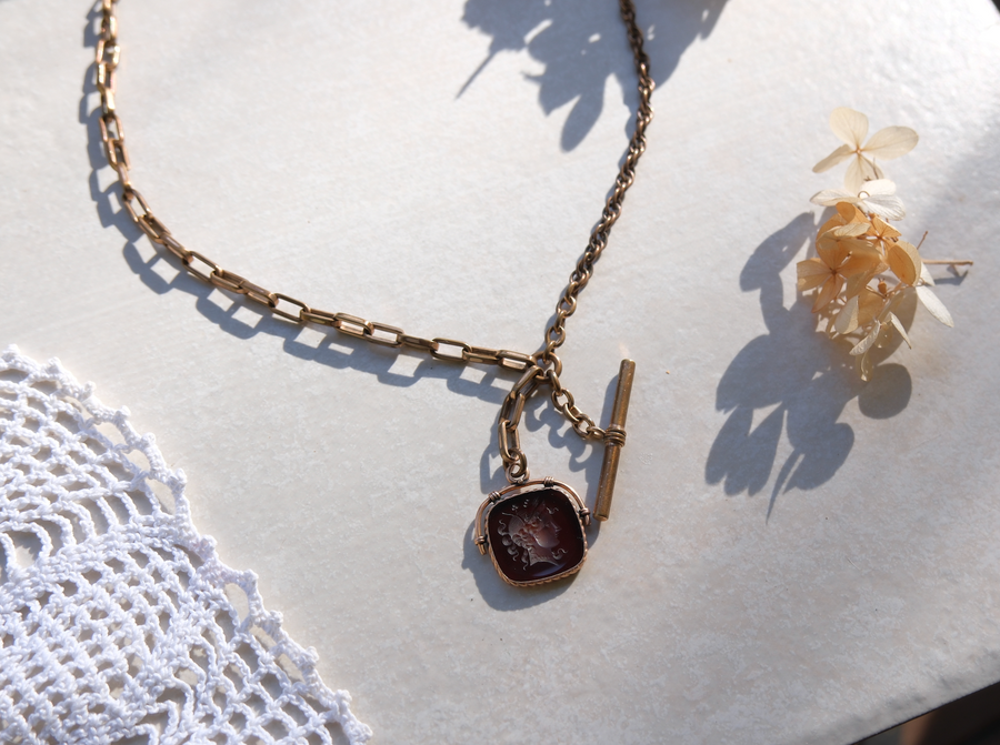Ernie Intaglio T-Bar Watch Chain, Gold Fill - Stone Cooper