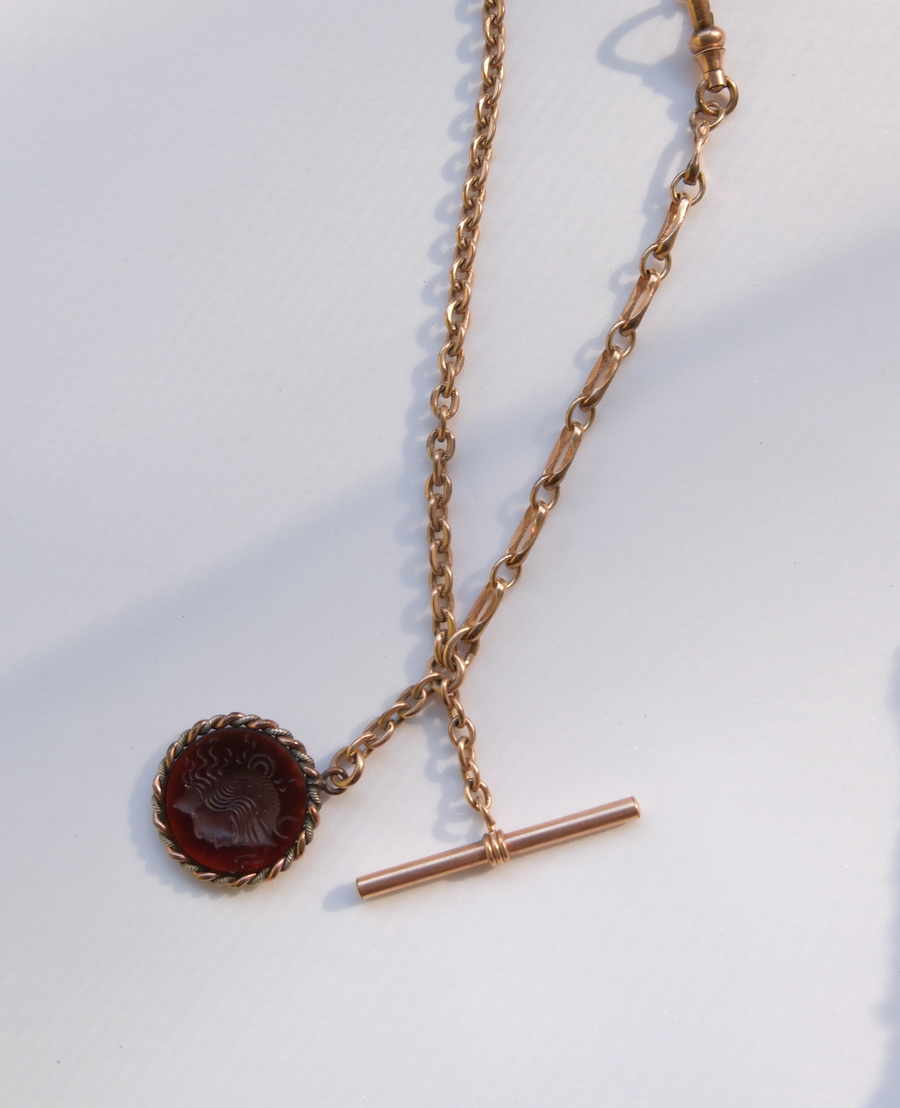 Archie Intaglio T-Bar Watch Chain, Gold Fill - Stone Cooper
