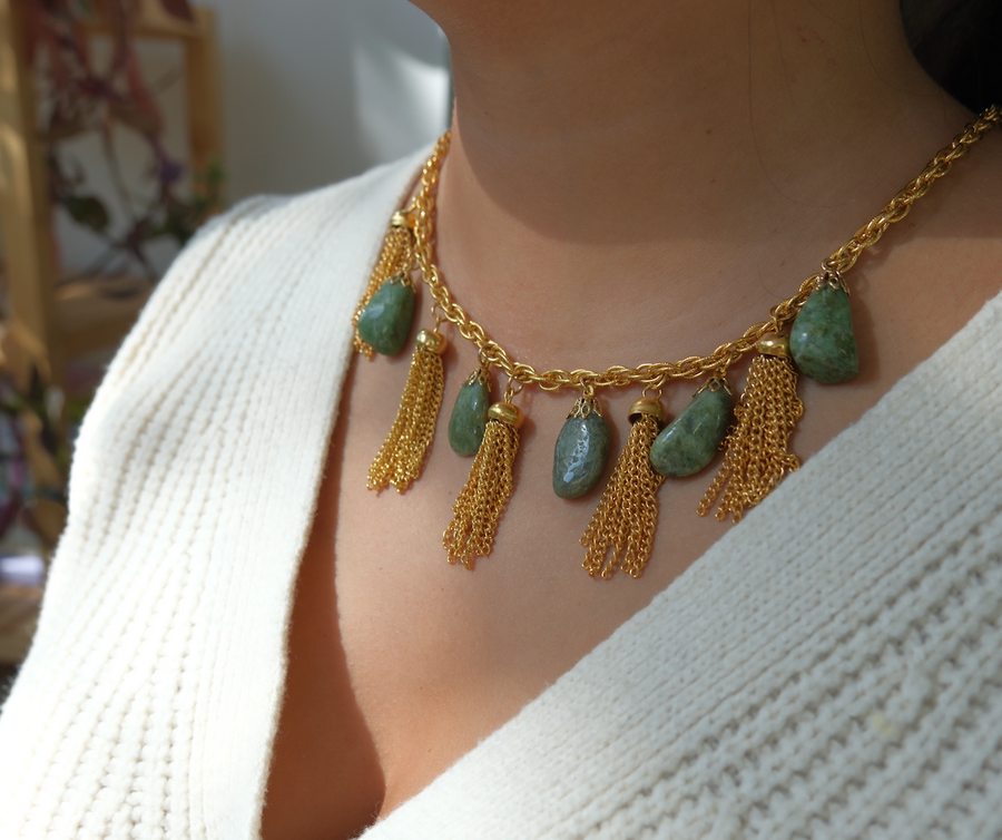 Amelia Green Aventurine Tassel Charm Necklace - Stone Cooper