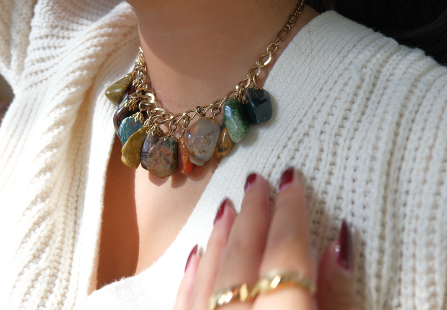 Herline Vintage Chunky Gemstone Charm Necklace - Gold Filled - Stone Cooper