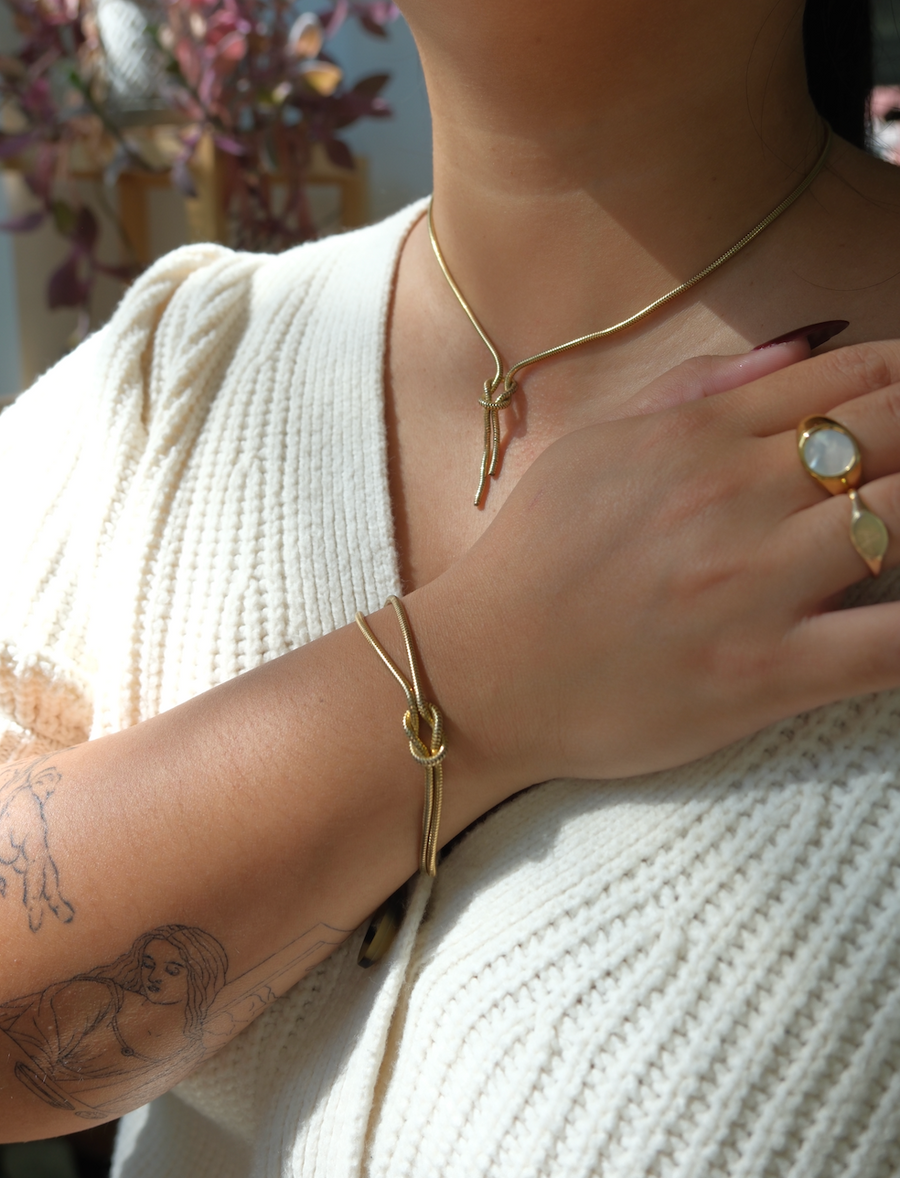 Camille Love Knot Chain Necklace, Bracelet Set - Stone Cooper