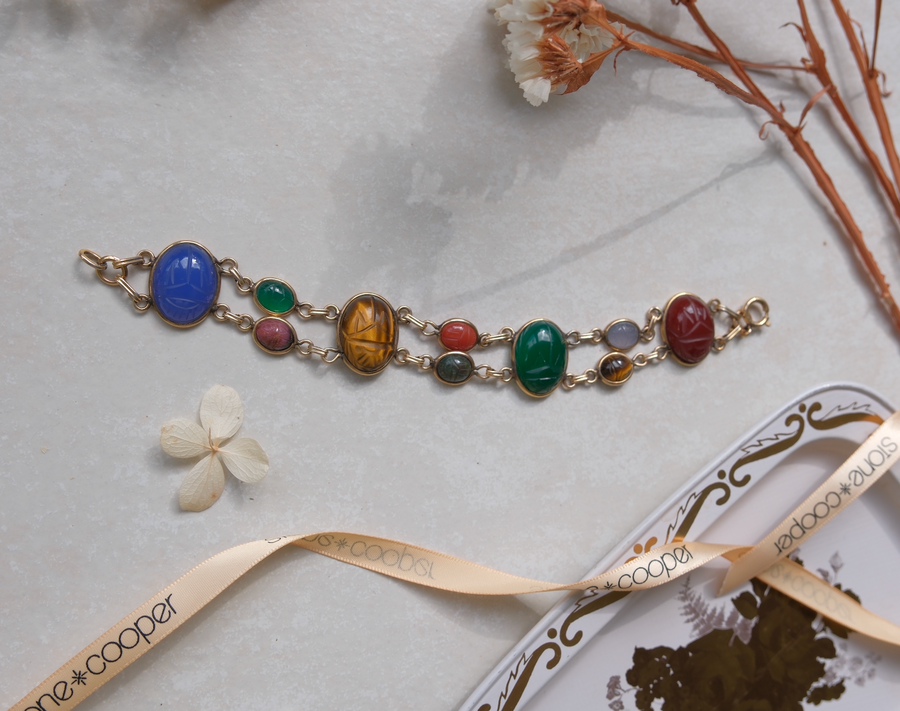 Polly Double Strand Vintage Scarab Bracelet (7.5") - Stone Cooper
